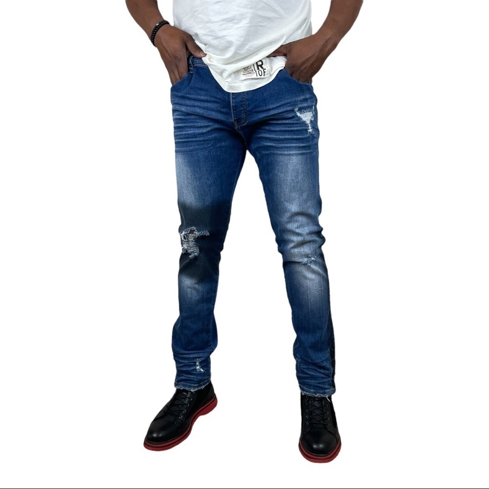VALABASAS DISTRESSED SLIM STRAIGHT MOTO JEANS - Picture 1 of 12
